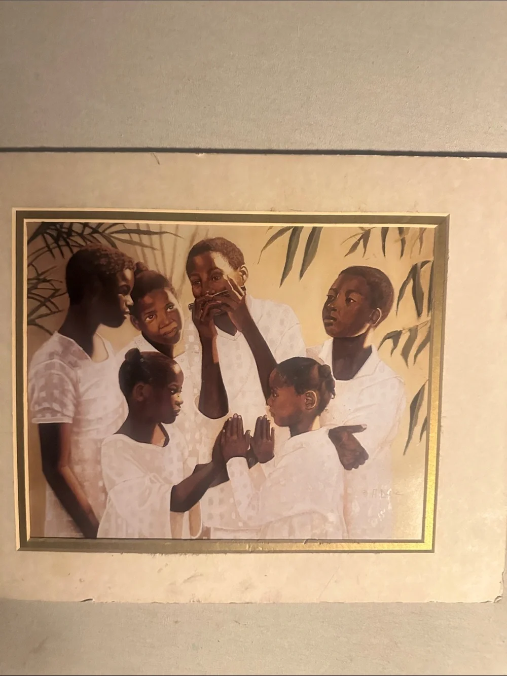 Vintage Collectible Framed Art Print of Family Portrait in White